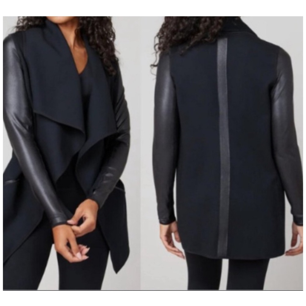 SPANX Drape Front Faux Leather Convertible Jacket M/L